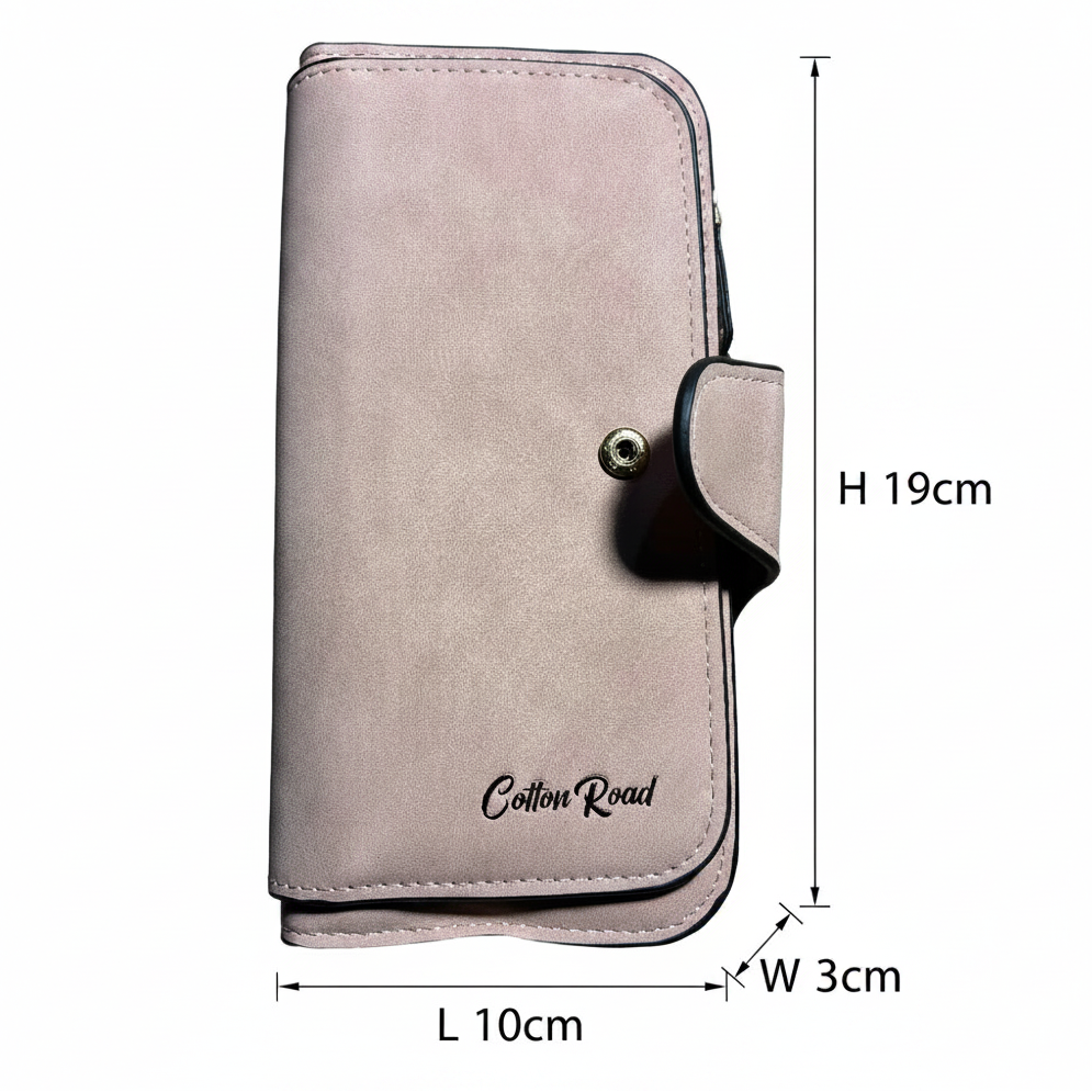 Cotton Road Wallet: Large PINK PU Leather Purse with 4 Sections size