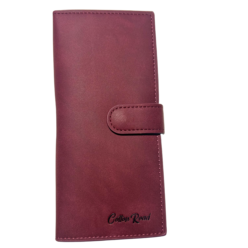 Cotton Road Wallet: Large RED PU Leather with Clip FRONT
