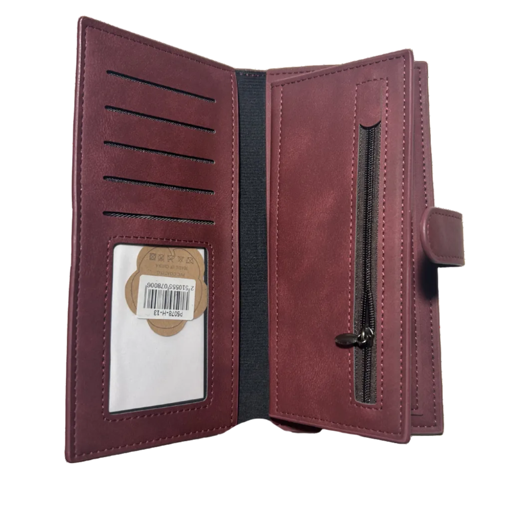 Cotton Road Wallet: Large RED PU Leather with Clip OPEN VIEW