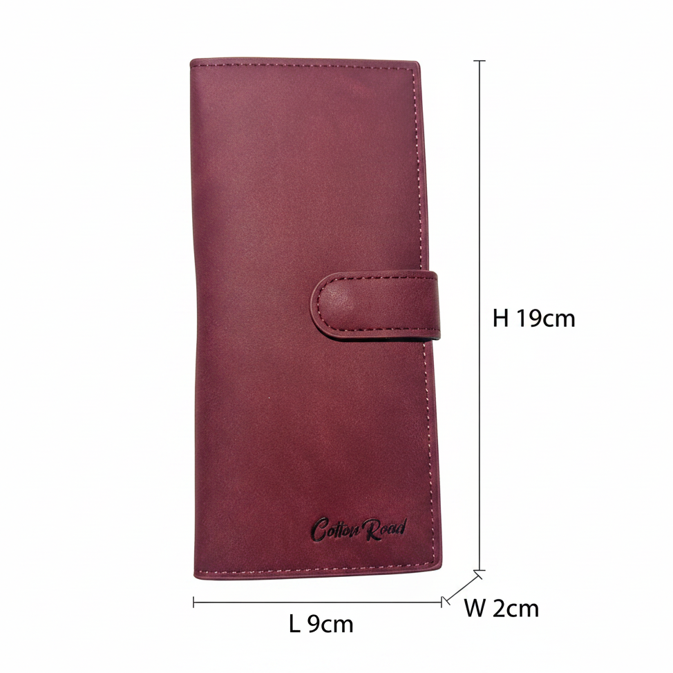 Cotton Road Wallet: Large RED PU Leather with Clip SIZE