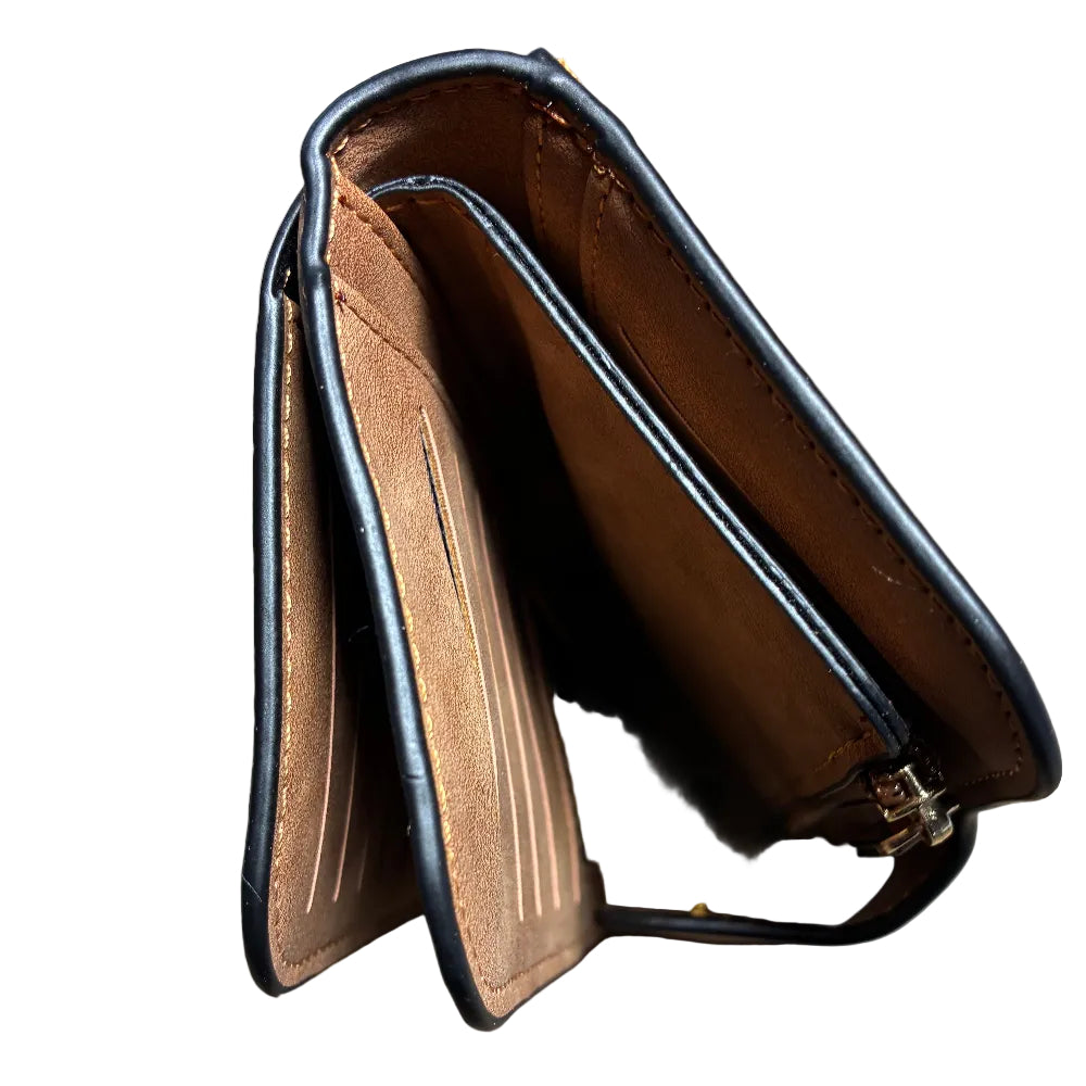 Cotton Road Wallet: Large TAN BROWN 4-FOLD PU Leather Wallet with WINDMILL 4 VIEW