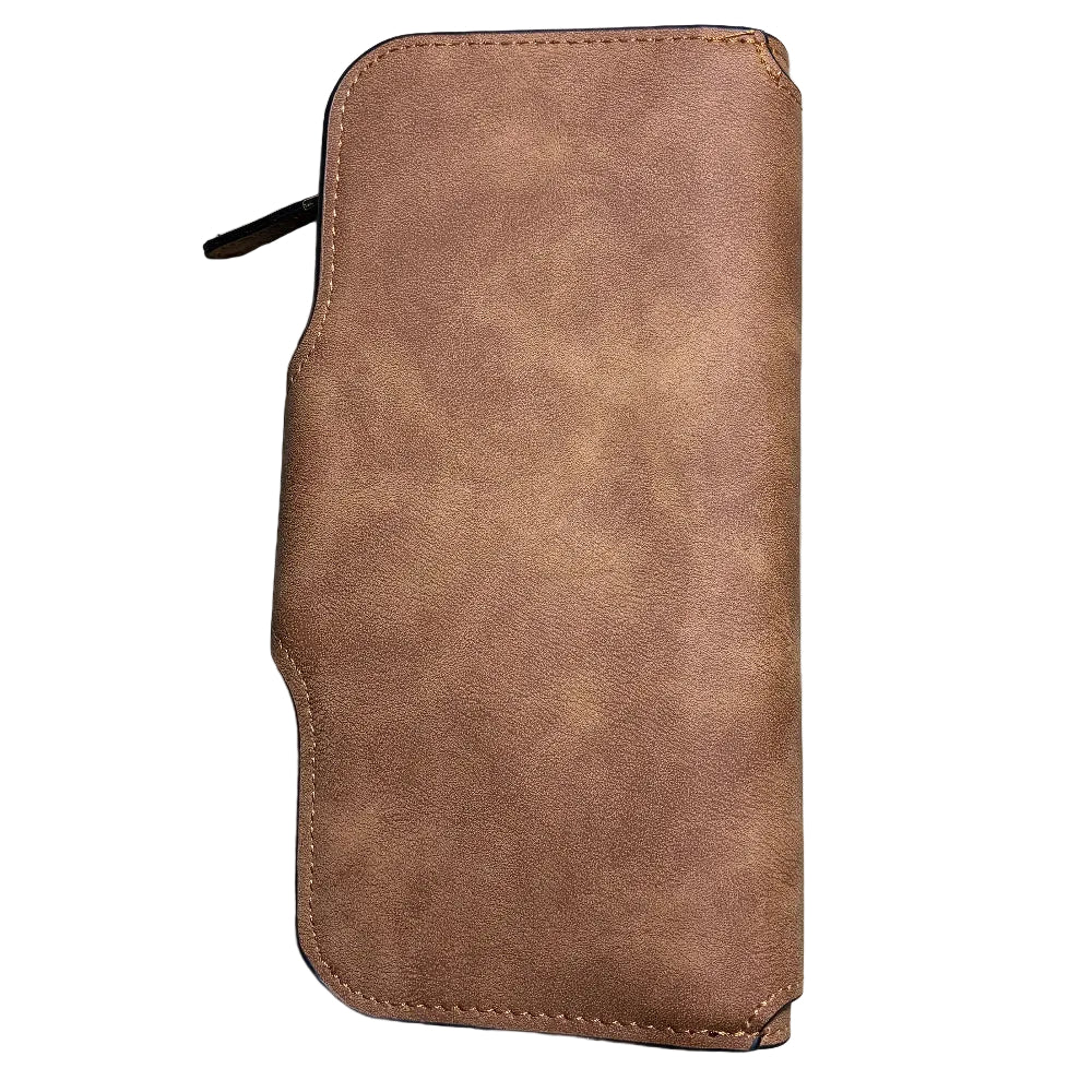 Cotton Road Wallet: Large TAN BROWN 4-FOLD PU Leather Wallet with WINDMILL BACK