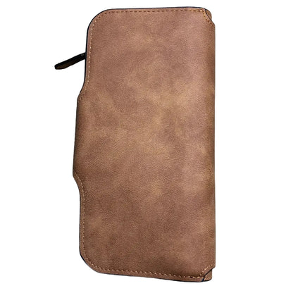 Cotton Road Wallet: Large TAN BROWN 4-FOLD PU Leather Wallet with WINDMILL BACK