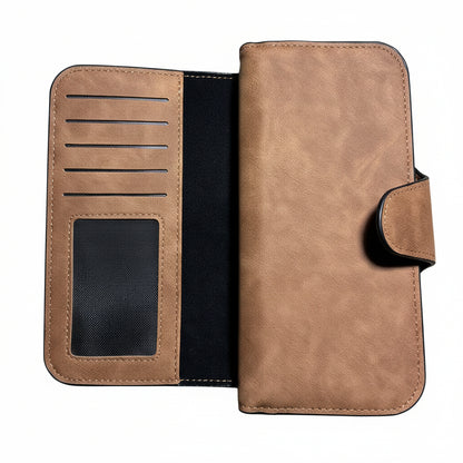 Cotton Road Wallet: Large TAN BROWN 4-FOLD PU Leather Wallet with WINDMILL OPEN