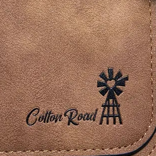 Cotton Road Wallet: Large TAN BROWN 4-FOLD PU Leather Wallet with WINDMILL ZOOM