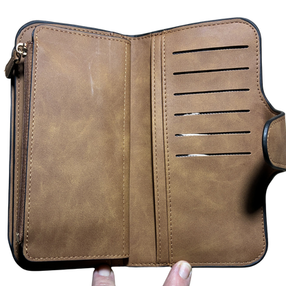 Cotton Road Wallet: Large TAN BROWN PU Leather Purse with 4 Sections COIN POCKET VIEW