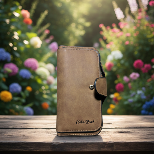 Cotton Road Wallet: Large TAN BROWN PU Leather Purse with 4 Sections LIFESTYLE