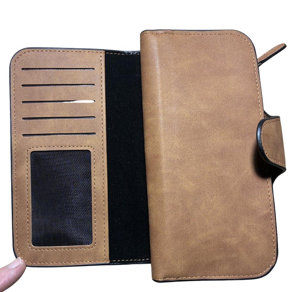 Cotton Road Wallet: Large TAN BROWN PU Leather Purse with 4 Sections OPEN ID VIEW