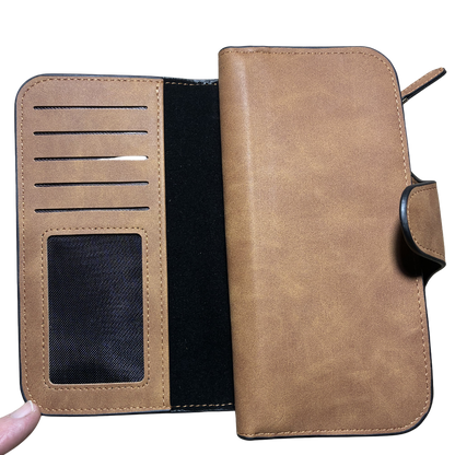 Cotton Road Wallet: Large TAN BROWN PU Leather Purse with 4 Sections OPEN ID VIEW