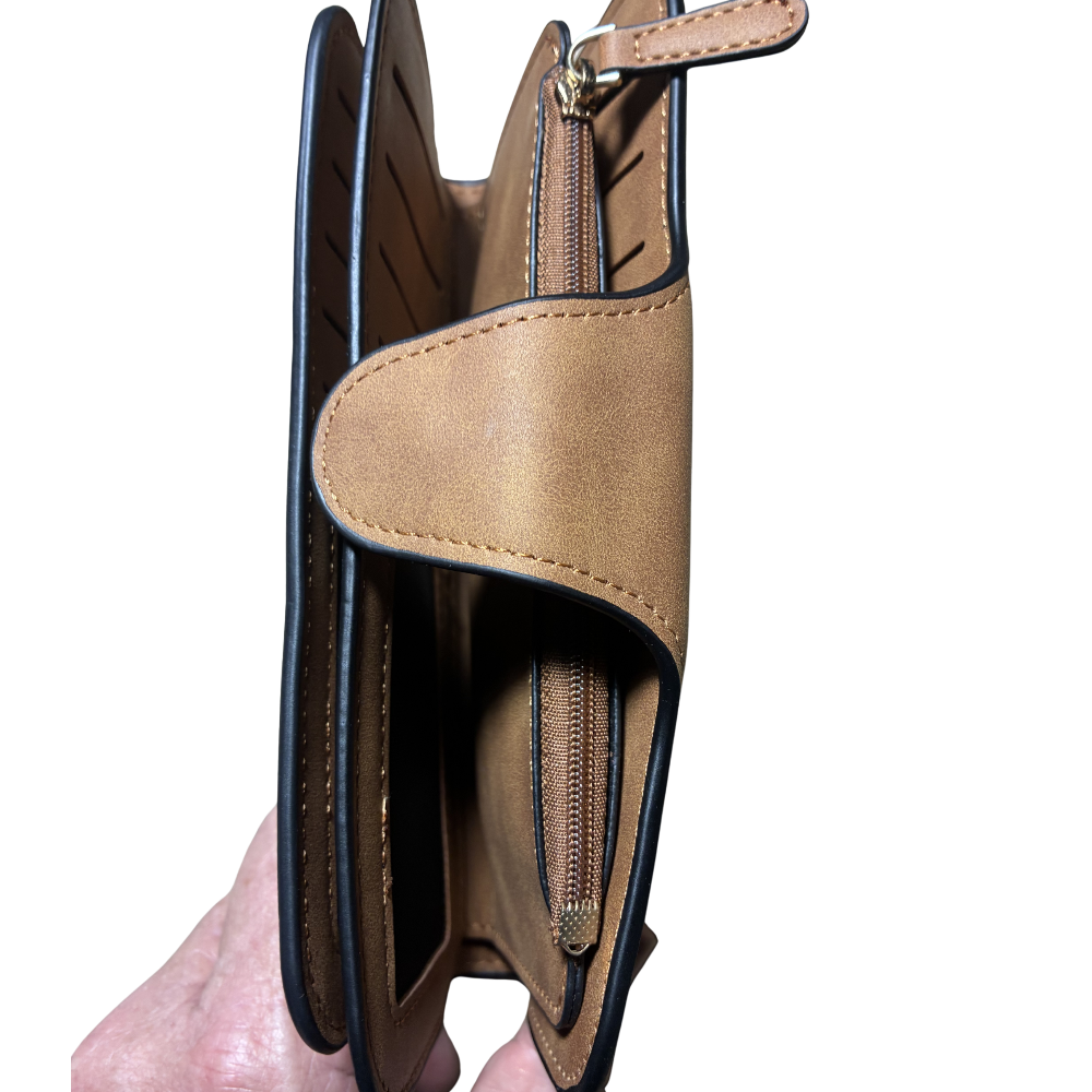 Cotton Road Wallet: Large TAN BROWN PU Leather Purse with 4 Sections SIDE