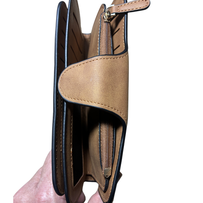 Cotton Road Wallet: Large TAN BROWN PU Leather Purse with 4 Sections SIDE