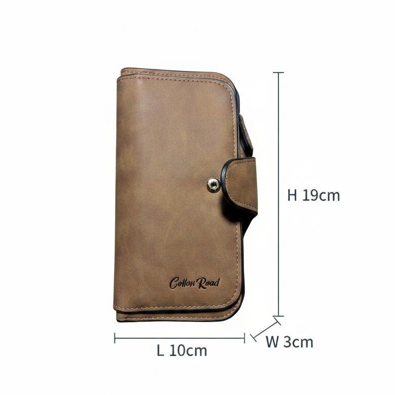 Cotton Road Wallet: Large TAN BROWN PU Leather Purse with 4 Sections SIZE