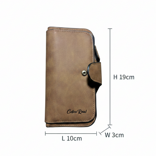 Cotton Road Wallet: Large TAN BROWN PU Leather Purse with 4 Sections SIZE