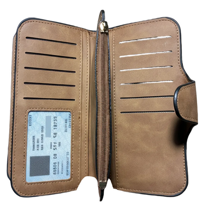 Cotton Road Wallet: Large TAN BROWN PU Leather Purse with 4 Sections WITH ID