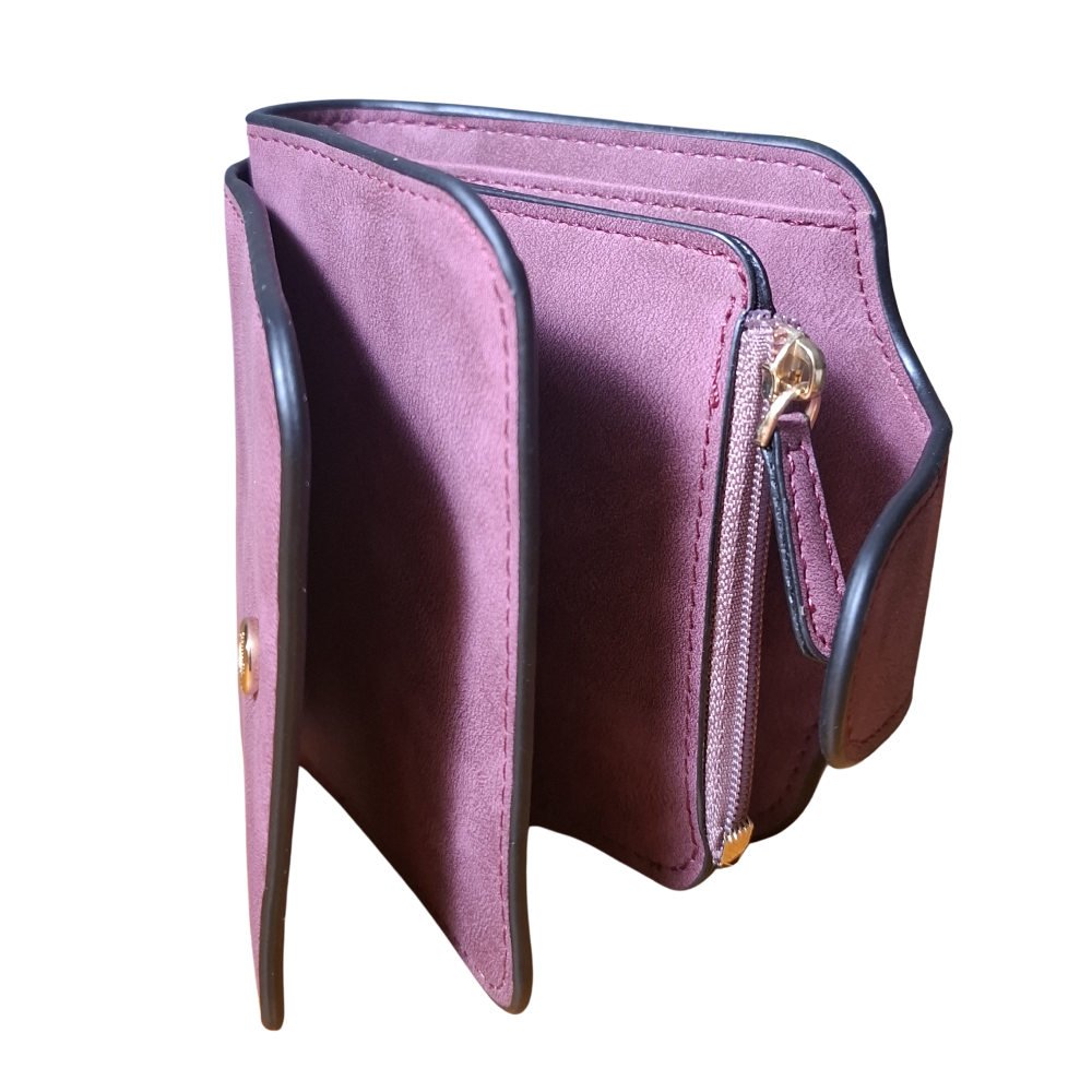 Cotton Road Wallet: MAROON Medium PU Leather Wallet OPEN VIEW