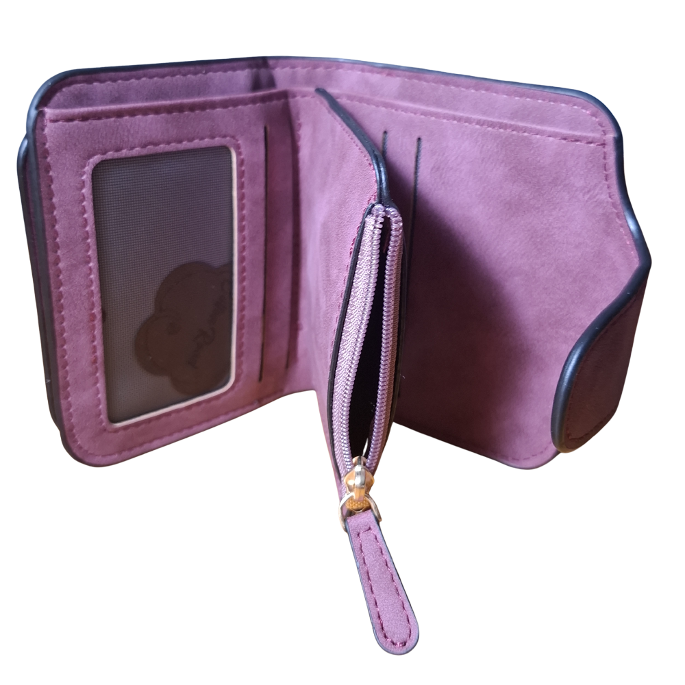 Cotton Road Wallet: MAROON Medium PU Leather Wallet OPEN VIEW ID POCKET OPEN
