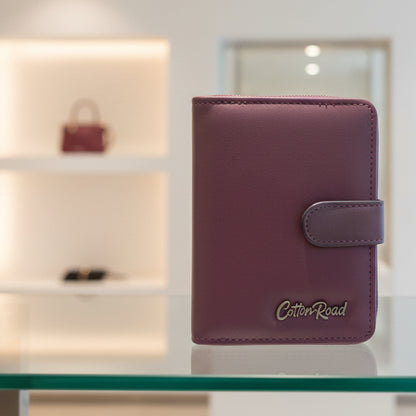 Cotton Road Wallet: MAROON Medium PU Leather Wallet with BROWN clip cover