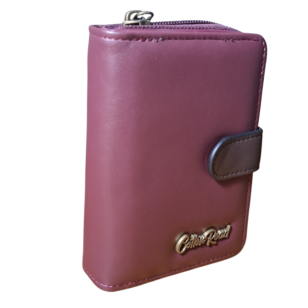 Cotton Road Wallet: MAROON Medium PU Leather Wallet with BROWN clip cover FRONT