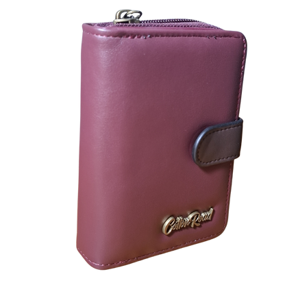 Cotton Road Wallet: MAROON Medium PU Leather Wallet with BROWN clip cover FRONT
