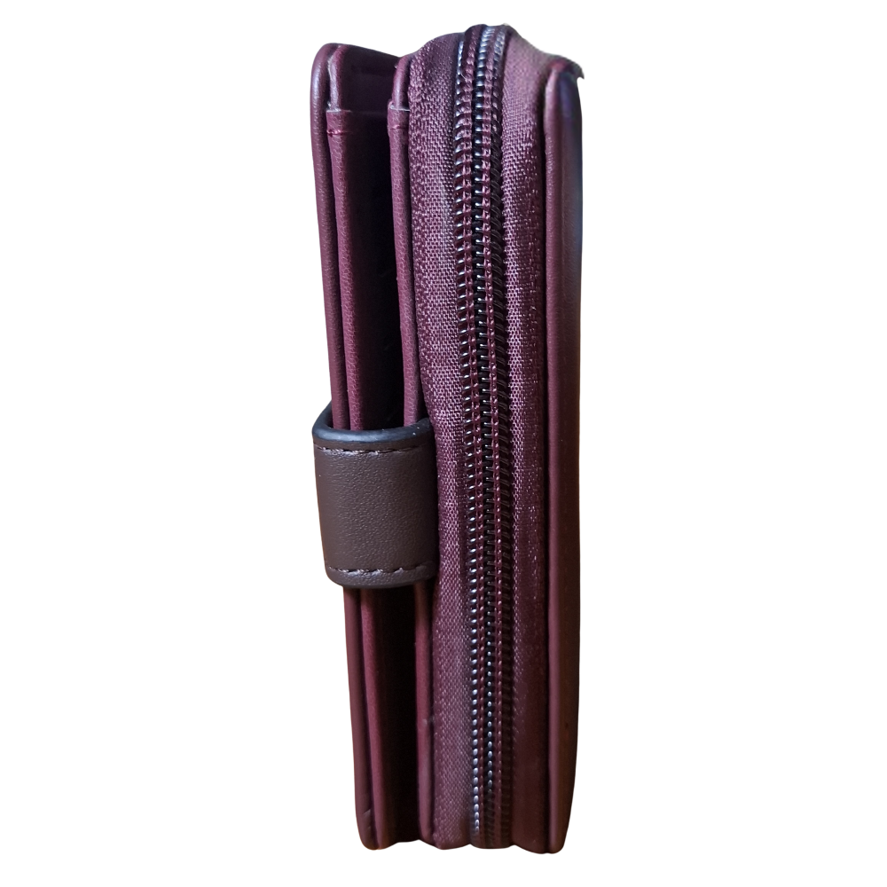 Cotton Road Wallet: MAROON Medium PU Leather Wallet with BROWN clip cover TOP ZIP