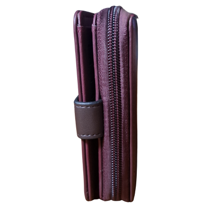 Cotton Road Wallet: MAROON Medium PU Leather Wallet with BROWN clip cover TOP ZIP