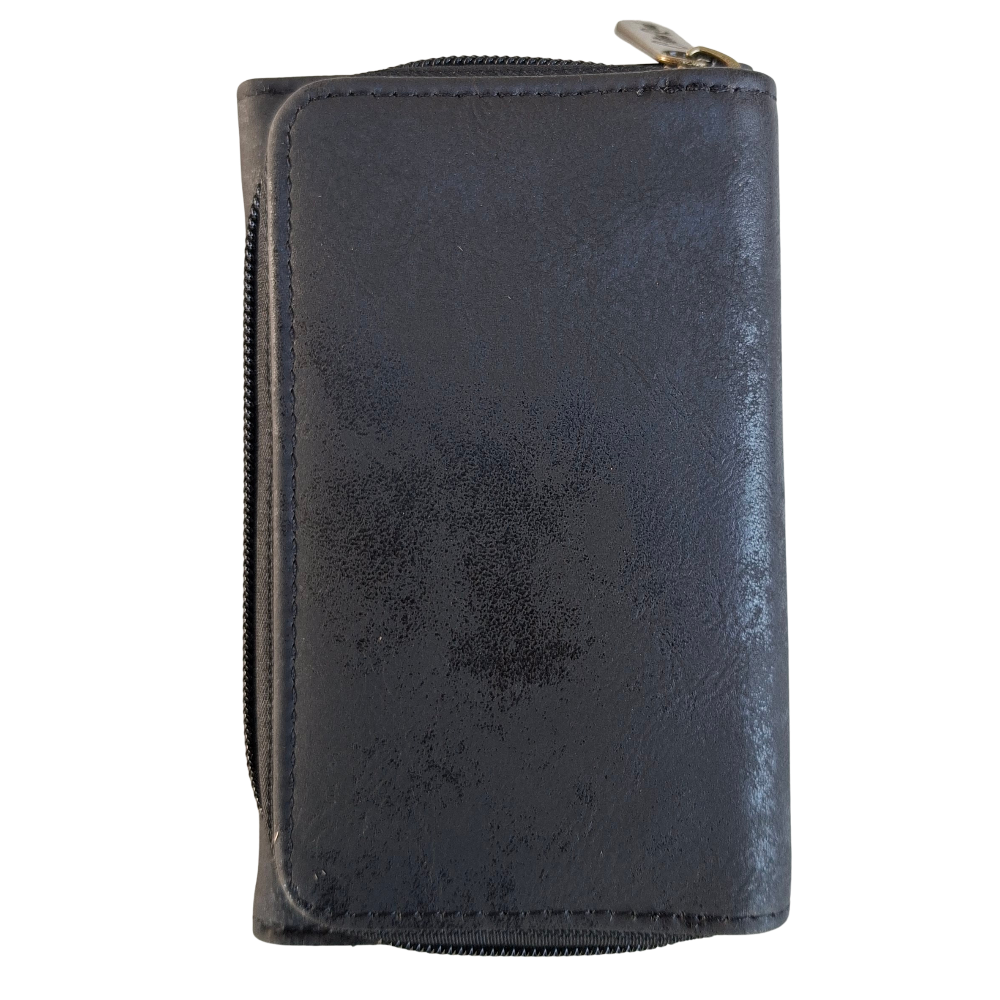Cotton Road Wallet: Medium BLACK PU Leather Purse with windmill BACK