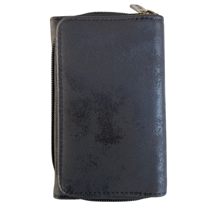 Cotton Road Wallet: Medium BLACK PU Leather Purse with windmill BACK