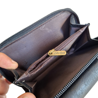 Cotton Road Wallet: Medium BLACK PU Leather Purse with windmill COIN POCKET