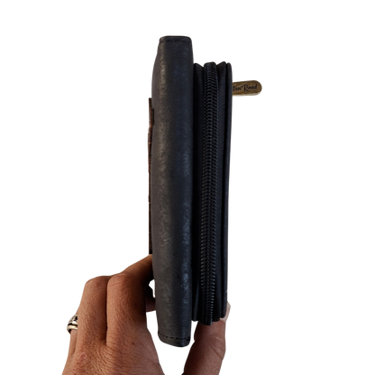 Cotton Road Wallet: Medium BLACK PU Leather Purse with windmill DECALL