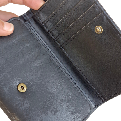Cotton Road Wallet: Medium BLACK PU Leather Purse with windmill OPEN CLIP