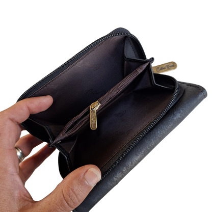 Cotton Road Wallet: Medium BLACK PU Leather Purse with windmill SIDE POCKET