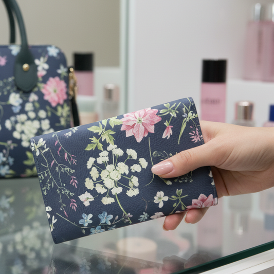 Cotton Road Wallet: Medium BLUE FLORAL PU Leather Wallet