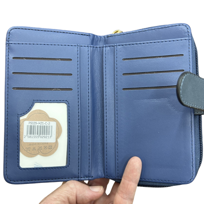 Cotton Road Wallet: Medium BLUE FLORAL PU Leather Wallet OPEN