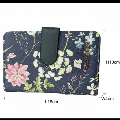 Cotton Road Wallet: Medium BLUE FLORAL PU Leather Wallet SIZE