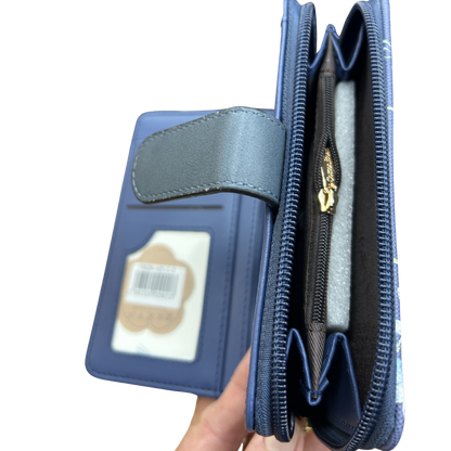 Cotton Road Wallet: Medium BLUE FLORAL PU Leather Wallet ZIP OPEN