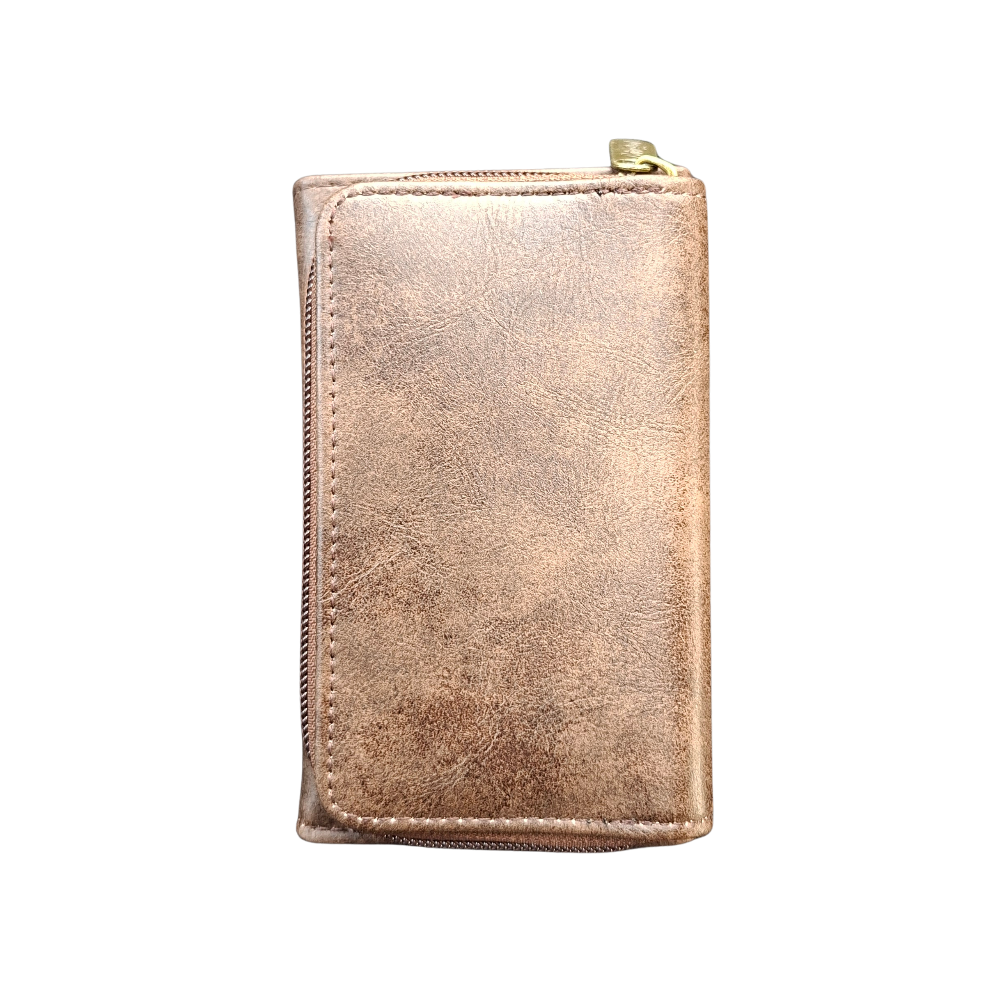 Cotton Road Wallet: Medium BROWN PU Leather Purse with windmill BACK VIEW