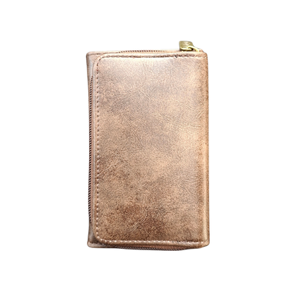 Cotton Road Wallet: Medium BROWN PU Leather Purse with windmill BACK VIEW