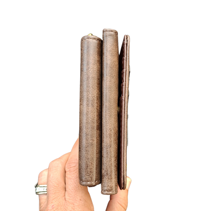 Cotton Road Wallet: Medium BROWN PU Leather Purse with windmill CLOSED 
