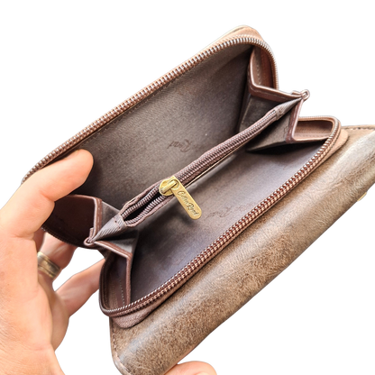 Cotton Road Wallet: Medium BROWN PU Leather Purse with windmill COIN POCKET VIEW
