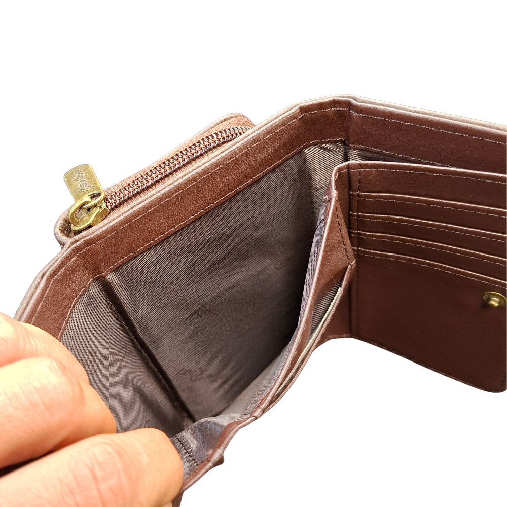 Cotton Road Wallet: Medium BROWN PU Leather Purse with windmill NOTE POCKET
