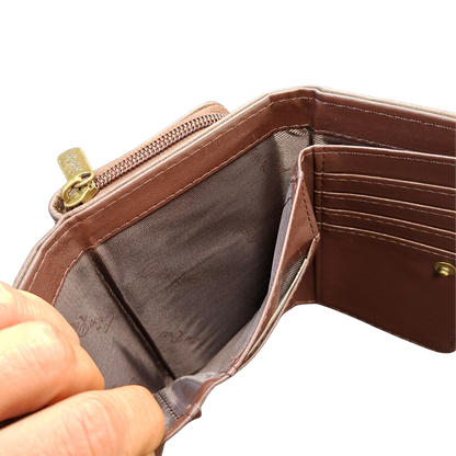 Cotton Road Wallet: Medium BROWN PU Leather Purse with windmill NOTE POCKET