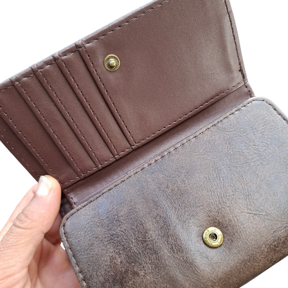 Cotton Road Wallet: Medium BROWN PU Leather Purse with windmill OPEN