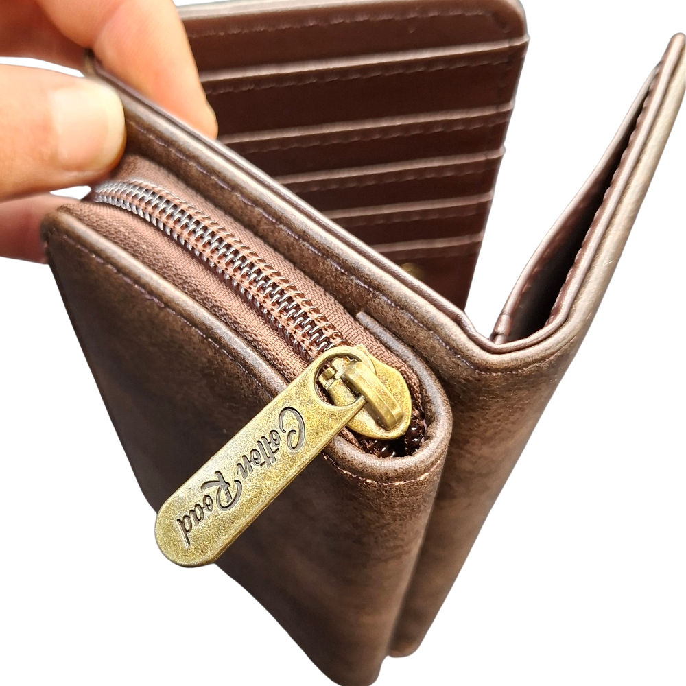Cotton Road Wallet: Medium BROWN PU Leather Purse with windmill SIDE