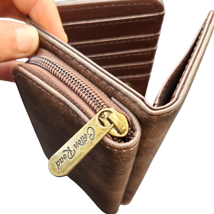 Cotton Road Wallet: Medium BROWN PU Leather Purse with windmill SIDE