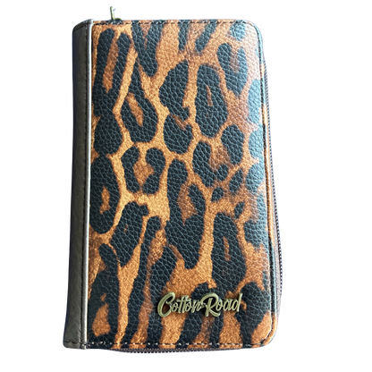 Cotton Road Wallet: Medium BROWN PU Leather with LEOPARD Print