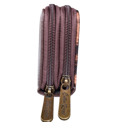 Cotton Road Wallet: Medium BROWN PU Leather with LEOPARD Print CLOSED FRONT VIEW