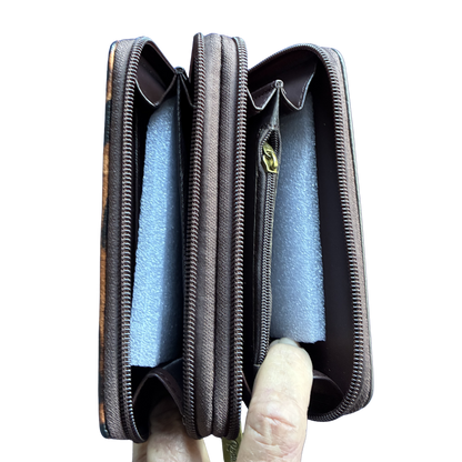 Cotton Road Wallet: Medium BROWN PU Leather with LEOPARD Print OPEN