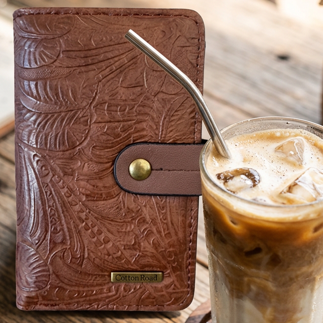 Cotton Road Wallet: Medium BROWN Organiser with Embossed Vine