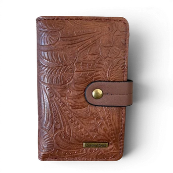 Cotton Road Wallet: Medium Brown Embossed PU Leather with Clip FRONT VIEW