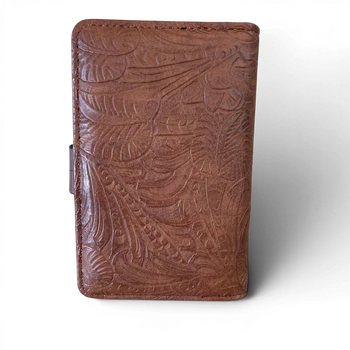 Cotton Road Wallet: Medium Brown Embossed PU Leather with Clip ID BACK VIEW